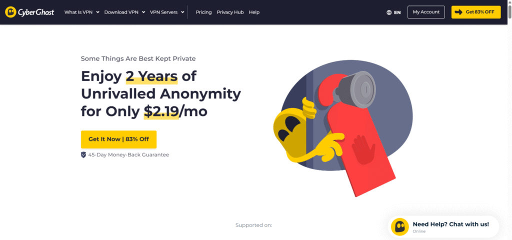 CyberGhost VPN app interface on desktop